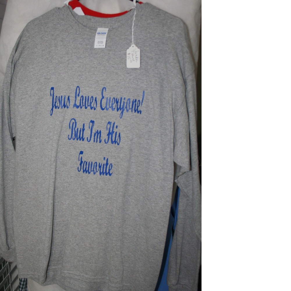 Gildan Jesus Loves Everyone But Im His Favorite Grey Long Sleeve Shirt Large